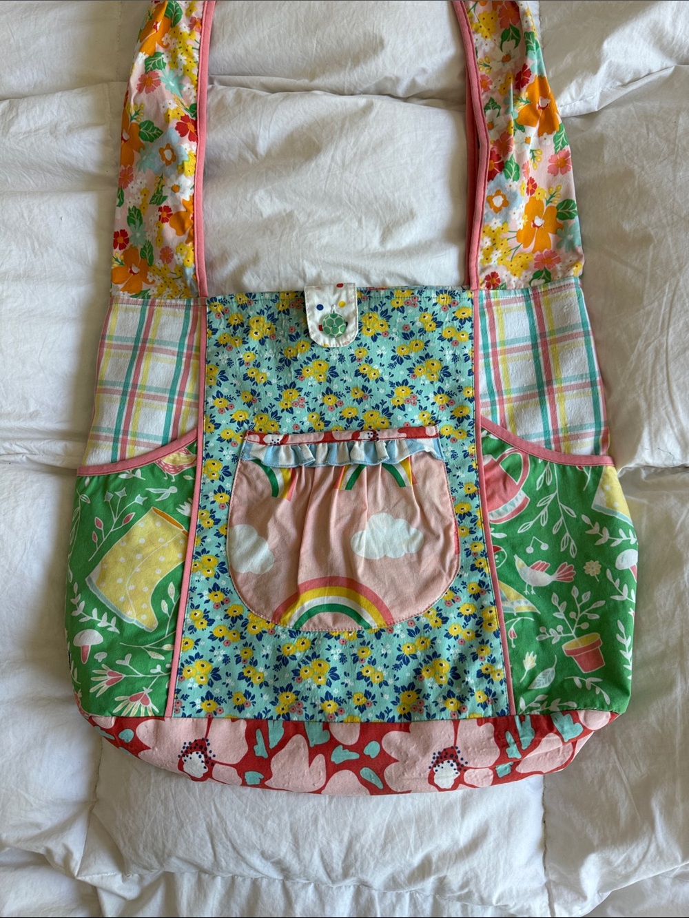 Wildflowers Rare HTF Kids Patchwork Shoulder Bag in Pink, Green, Blue, Yellow